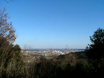 写真：頂上から飯能市街を望む。